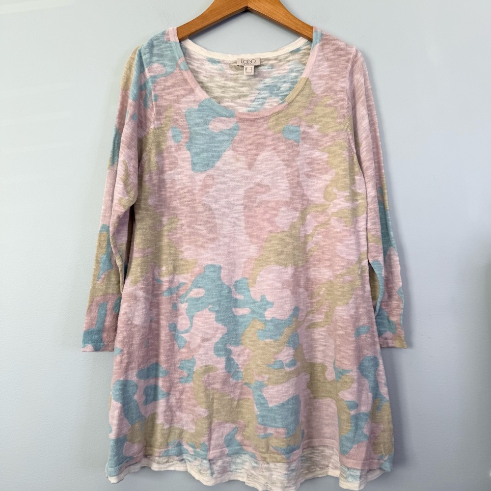 LOGO by Lori Goldstein Pastel Camouflage Tunic Top Size Medium